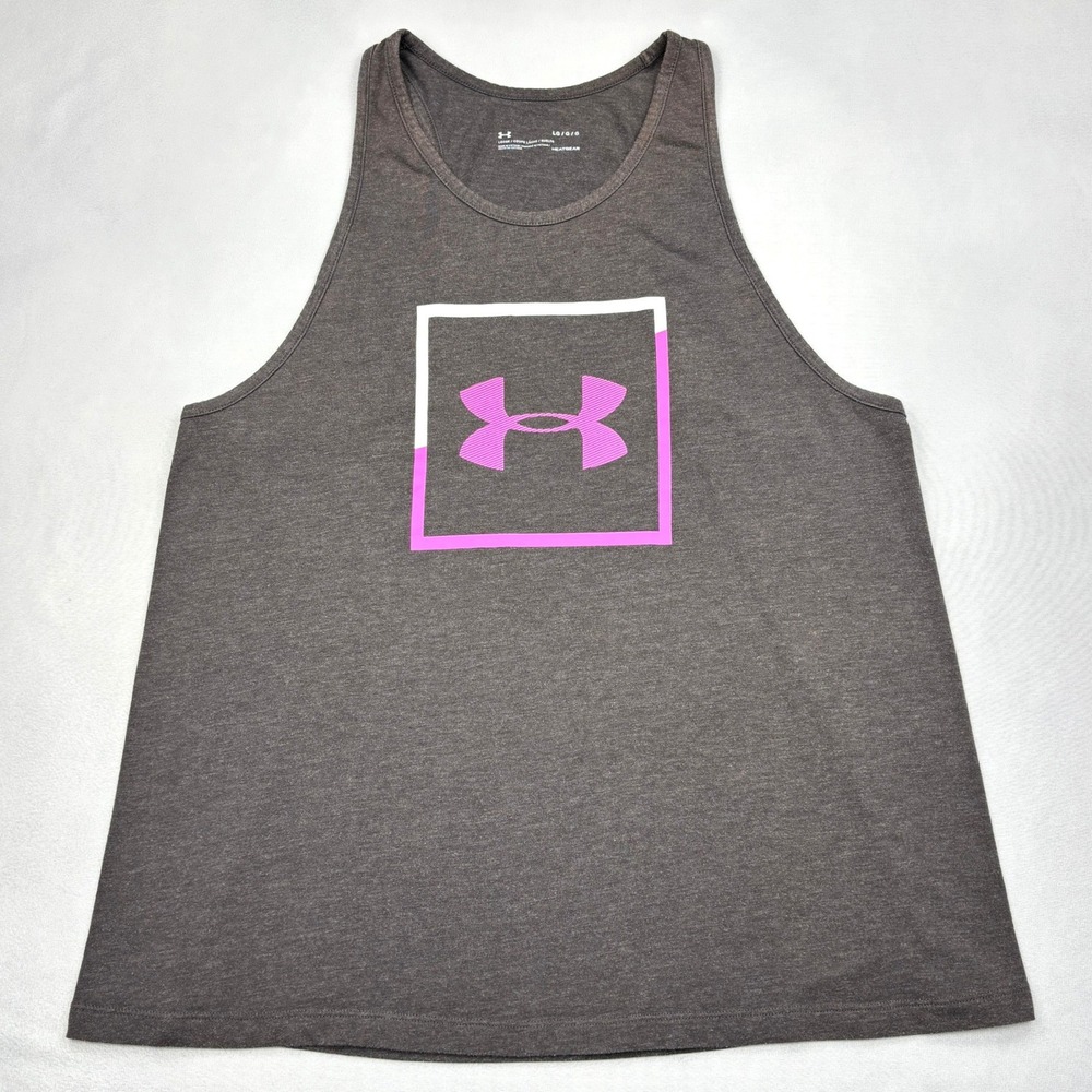Under Armour Tank Top Womens Large Gray HeatGear Loose Fit Racerback Workout Gym